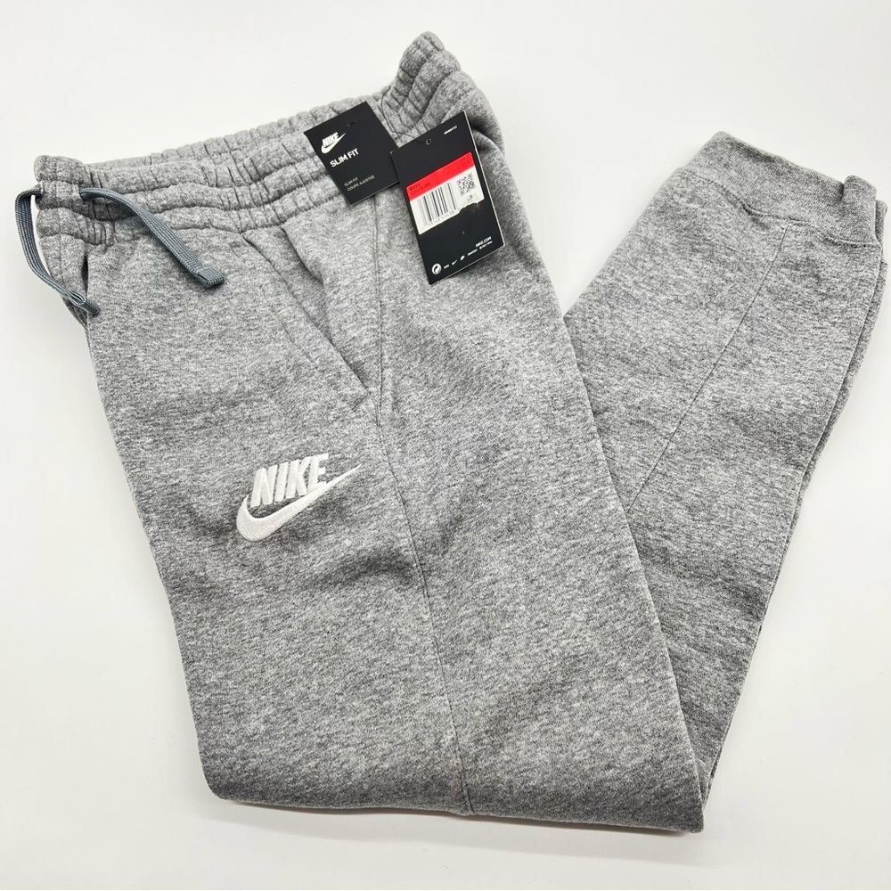 Nike Unisex Kids Heather Gray Slim Fit Front Pocket Warm Sweatpants Size L- NWT